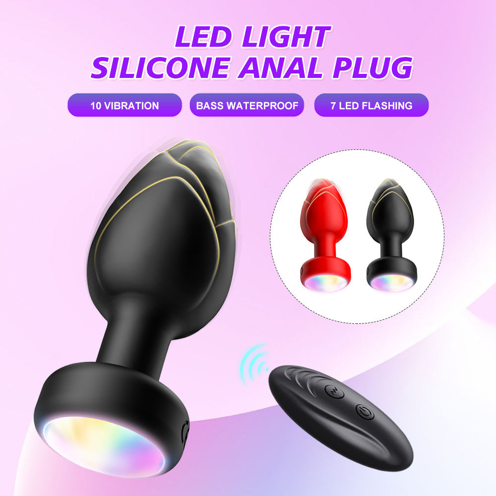Led Light Up Butt Plug With 10 Vibration Modes with Remote - Red - image 6