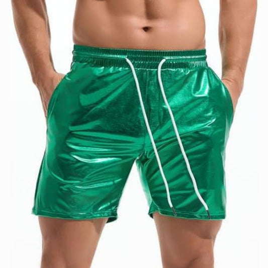 Men's Metallic 5" Holographic Rave Shorts with Drawstring - Green - 2XL - image 1