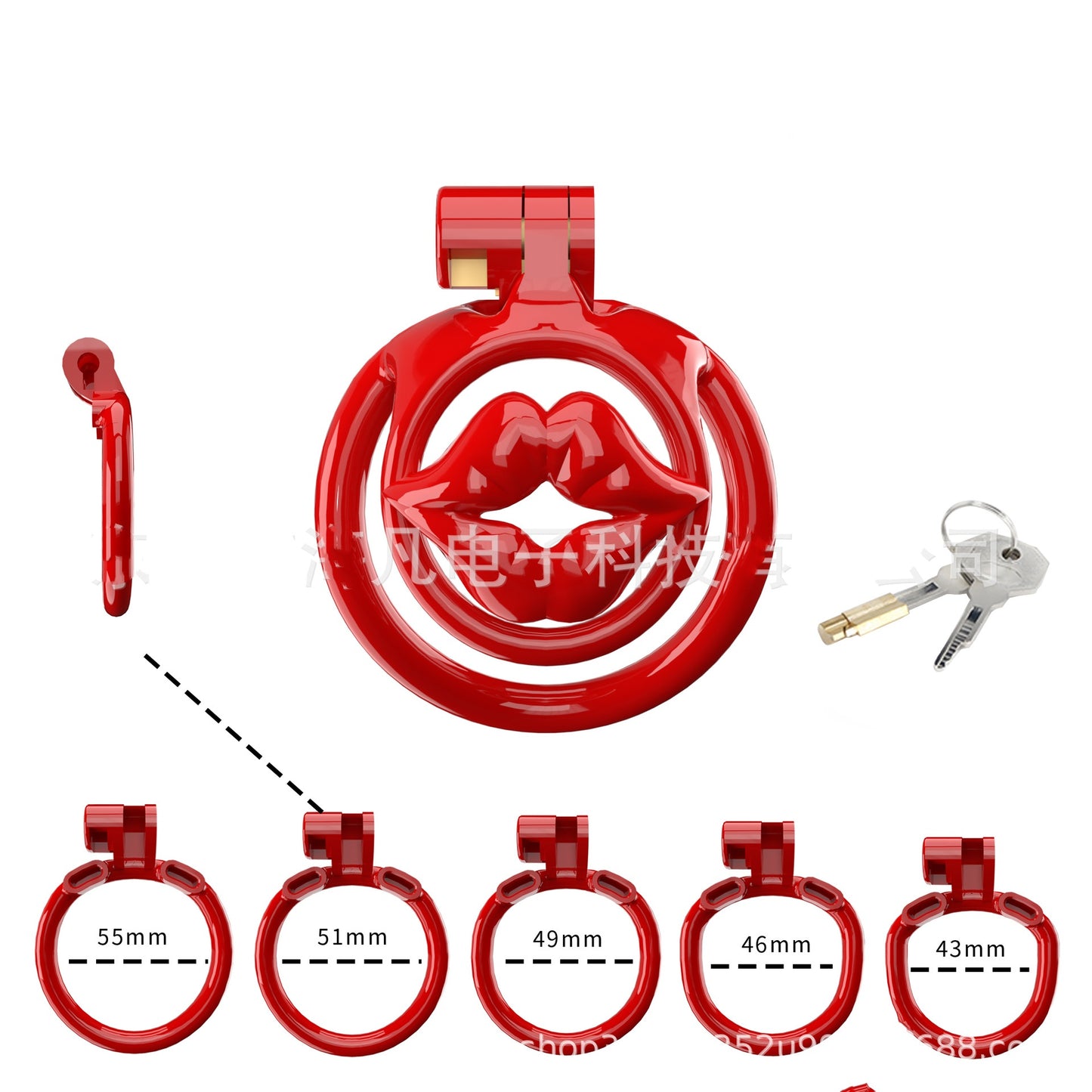 Kiss Lips Shape Sissy Chastity Cage with 5 Rings - Curved Ring - image 2