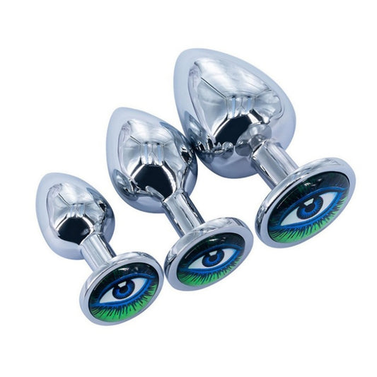 3-Round Jewel Butt Plug - Blue - image 1