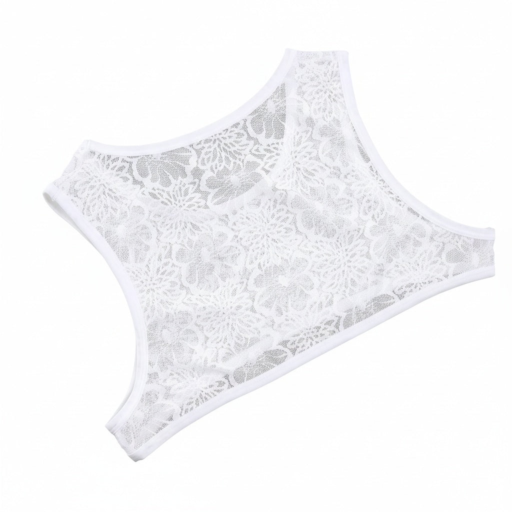 Men Tank Top Vest Lace Sleeveless Shirt Bra - White - XXL - image 8