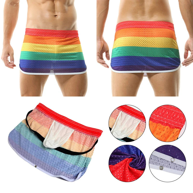 Men Sexy Rainbow Breathable Mesh Skirt Elastic Boxer Shorts - image 7