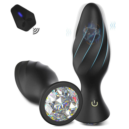 Rechargeable Gem Vibrating Anal Plug - Black & Gem - app control - image 0