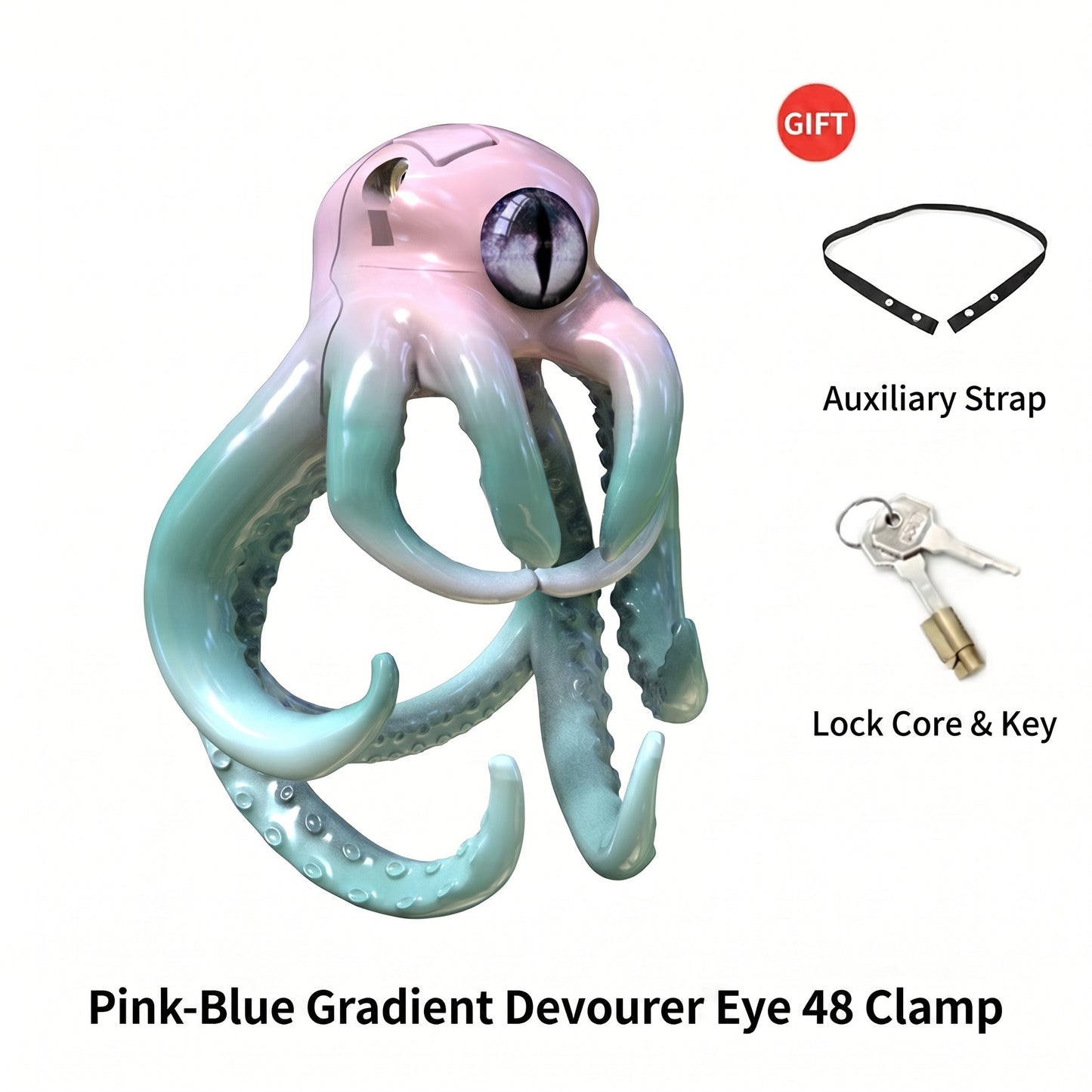 Octopus Kraken Chastity Cage - Pink Blue Gradient - 48mm - image 22