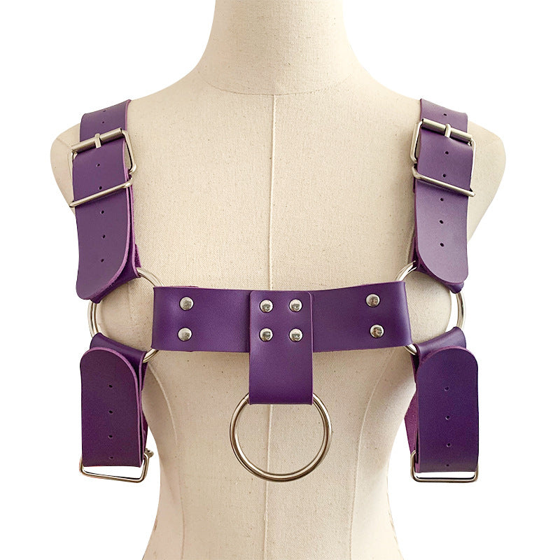 English Bull Dog Leather Chest Harness Sexy Men Lingerie - Purple - image 11