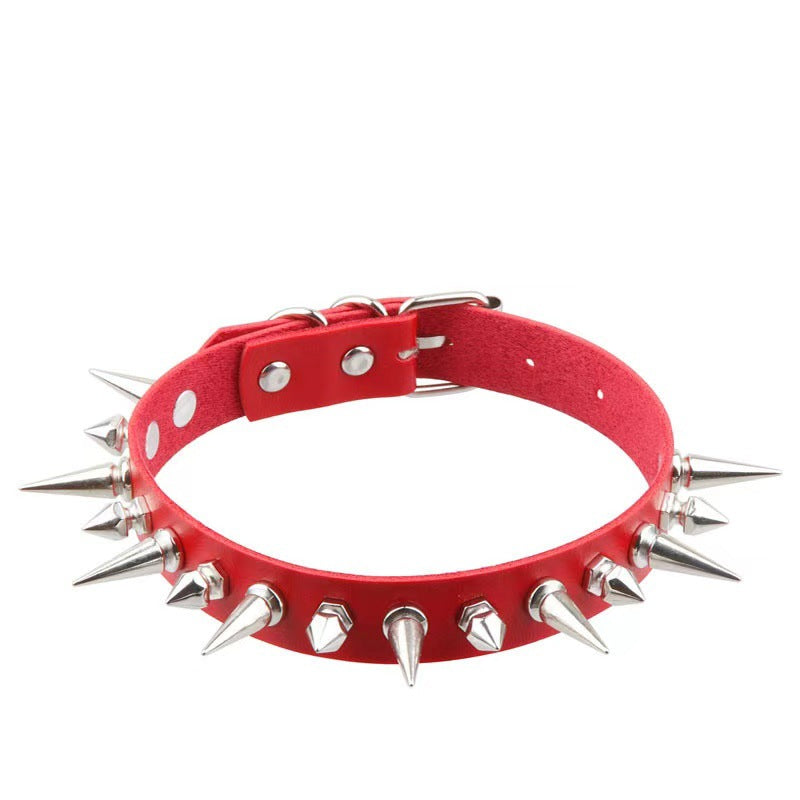 Spiked Sm Leather Collar - Red - image 8