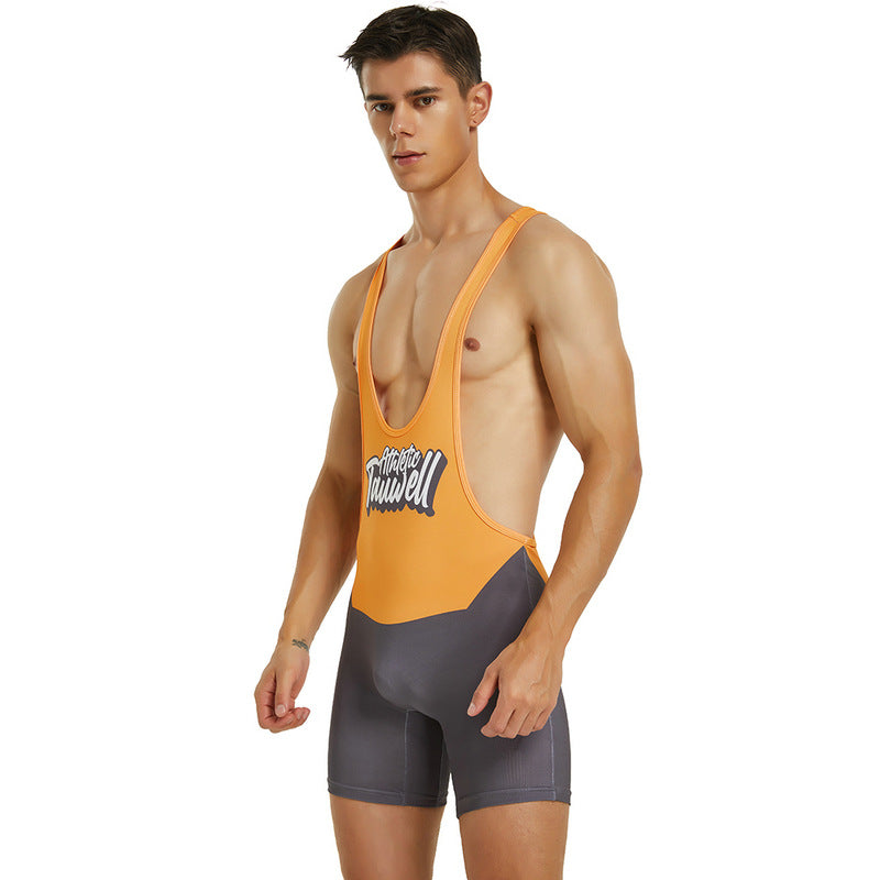 Fitness Wrestling Singlet Bodysuit - Orange & Grey - XXL - image 5
