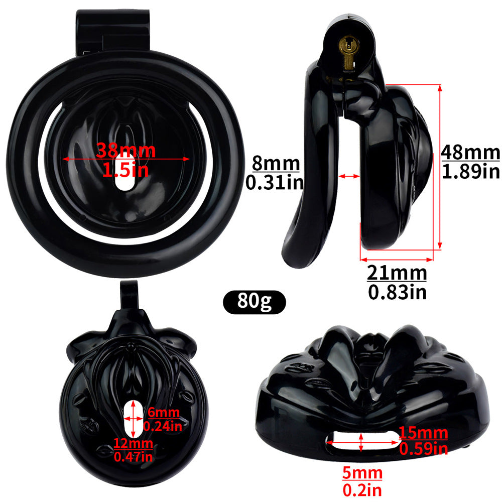 Mini Vagina-Shaped Male Chastity Cage – Humiliating Lock with 4 Rings & Padlock - image 9