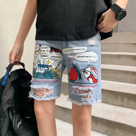 Fashion Mens Jeans Print Jean Shorts - Light Blue - 4XL - image 1