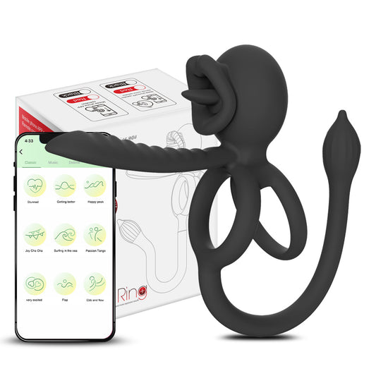 3-in-1 Couple Vibrator with App Control – Dual Ring & Anal Plug for Intense Shared Pleasure - Black - image 1
