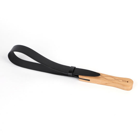 Genuine Leather Strap/Paddle Wood Handle Belt Paddle -Storage Bag Included-16.1x1.4inch,Black - image 1