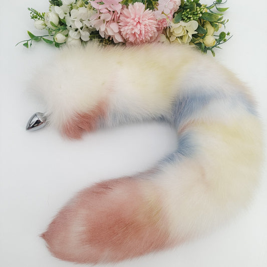 Candy Color Handmade Detachable Plug Fox Tail - 70cm - 70 cm Tail · 4.0 cm Plug - image 1