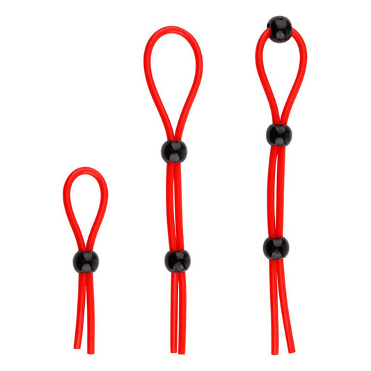 Ultimate Silicone Lasso Adjustable Cock Ring - Red - 3 Beads - image 1