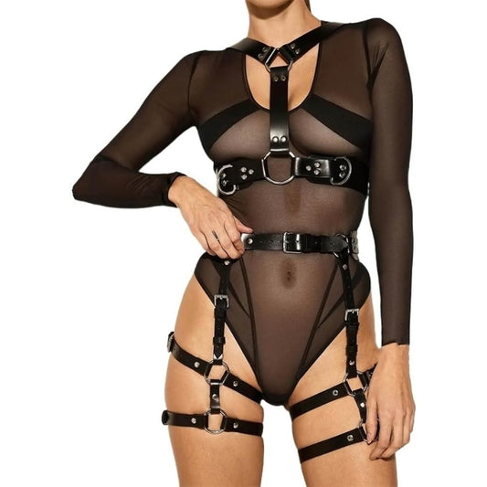 Punk Leather Body Harness for Women – Adjustable Chain Belt Lingerie for Festival, Clubwear & Bedroom - image 0