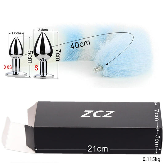 Beginner's Skyblue Tail Anal Plug - S & XXS & fox tail - image 1