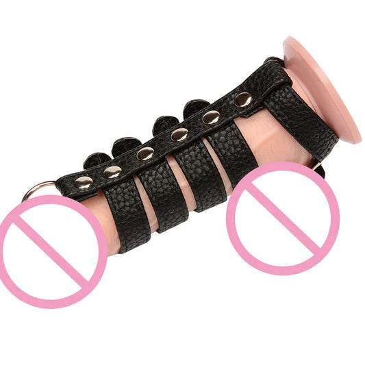 Six-Ring Pu Leather Cock Cage - image 1