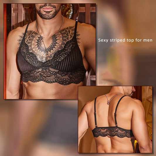 Sheer Lace Men's Underwear Low Waist - Black Bra - image 1