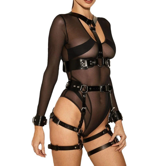 Leather Roleplay Lingerie Set with Top, Bottoms & Cuffs – BDSM-Inspired Outfit for Women - image 0
