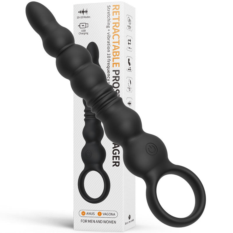 10 Modes Vibrating Anal Beads Long Butt Plug - Black - image 0