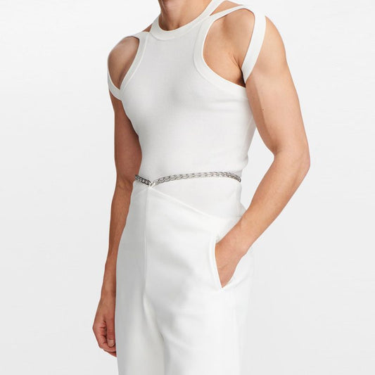Men's Cut-Out Sexy Stretch Skinny T-Shirt - White & Short Sleeve - XXXL - image 1