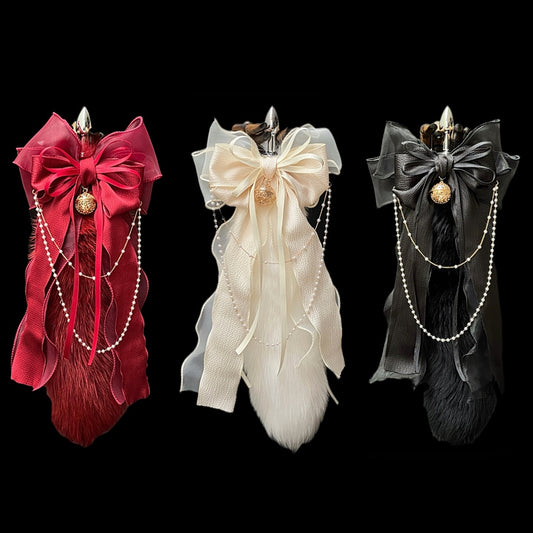 Luxury Fox Tail Plug Set – 15.7" Plush Tail With Pearl Chain & Interchangeable Plug Heads - image 1