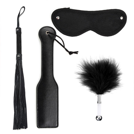 Pu Vegan Plush Paddle & Whip & Blindfold Set - Black - image 1
