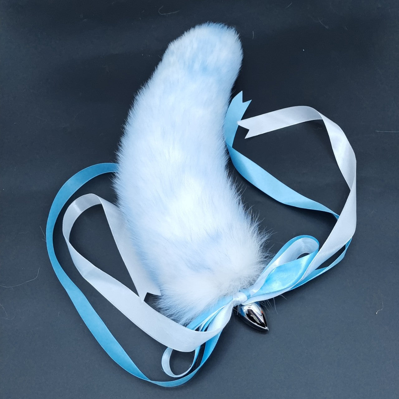 Ice Glacier Blue Handmade Detachable Plug Fox Tail - 40cm - image 3