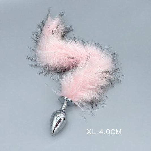 Pink & Black Fox Tail Plug with Removable Metal Base - XL - image 1