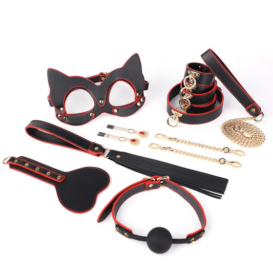 Erotic Leather BDSM Bondage Restraint 8pcs Set - image 1