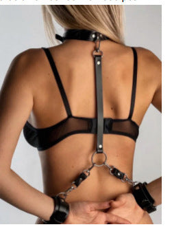 BDSM Handcuffs with Collar Bondage Gear - B - image 3