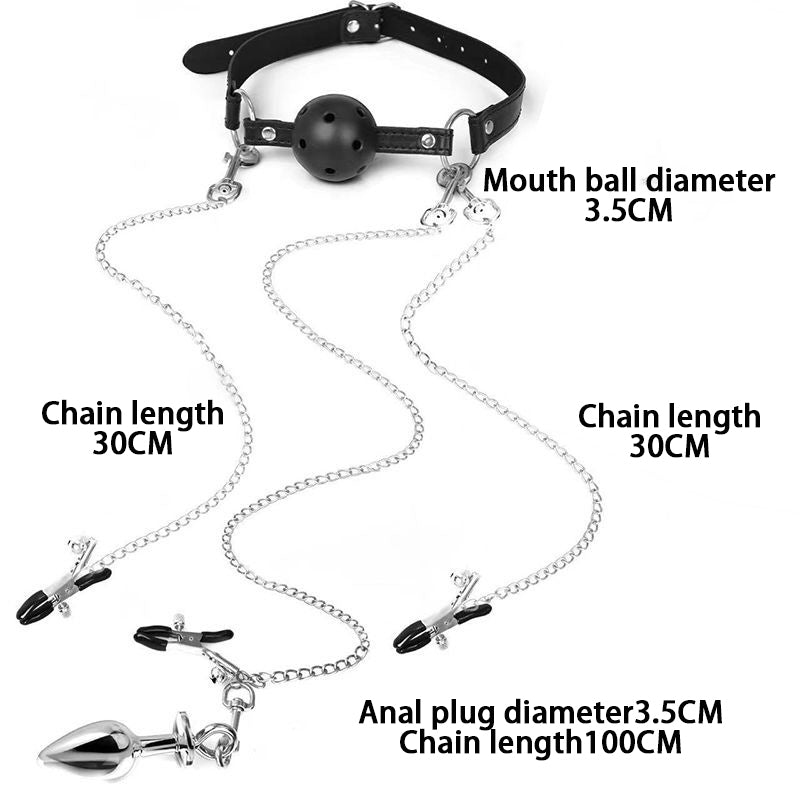 5-Piece BDSM Bondage Set – Ball Gag, Nipple Clamps & Anal Plug for Couples - 3.5cm - image 12