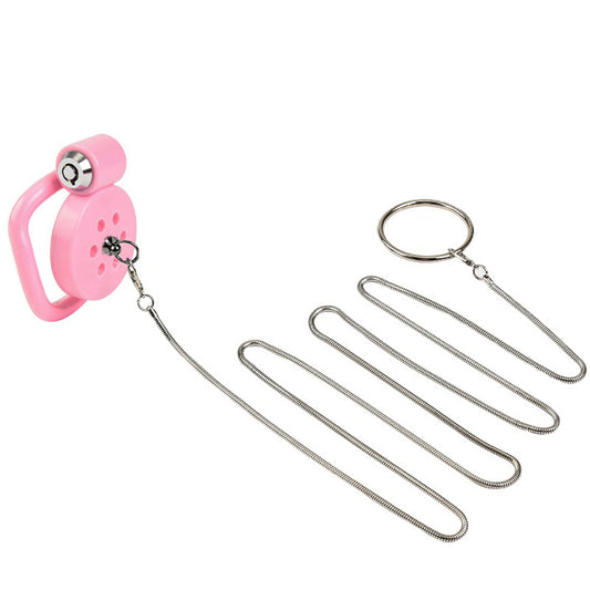 Chastity Cage with Traction Rope – BDSM Bondage Restraint Sex Toy - Pink - image 1