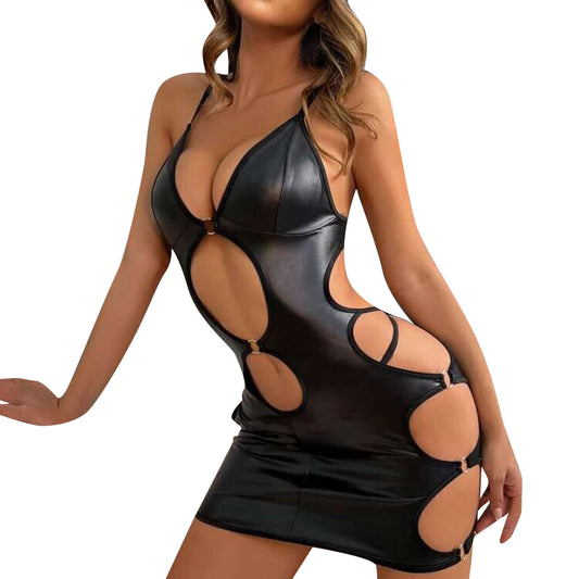 Sultry Hollow-Out Mini Dress - Black - XXL - image 1