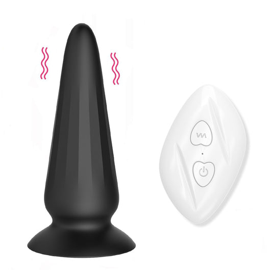 Remote Control Vibrating Butt Plug - Tapered Vaginal Anal Stimulator Prostate Massager - Black - image 1