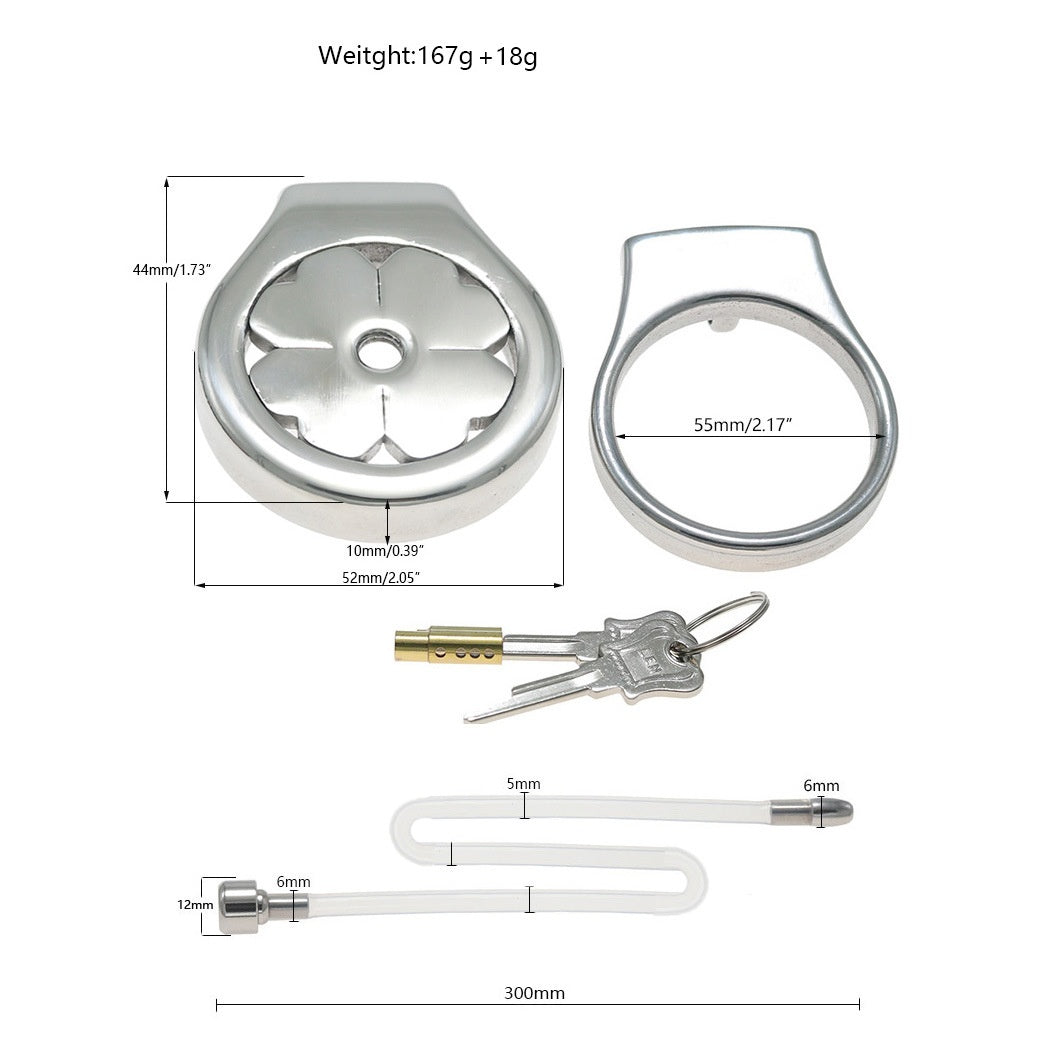 Flat Stainless Steel Chastity Cage with Long Hollow Urethral Tube - 55mm + Slim Tube - image 16