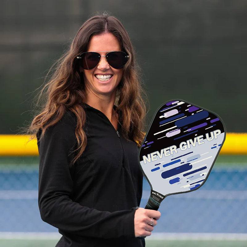 Never Give Up Pickleball Paddle with Balls & Cover - Made of Honeycomb Double-sided Glass and Carbon Fibre