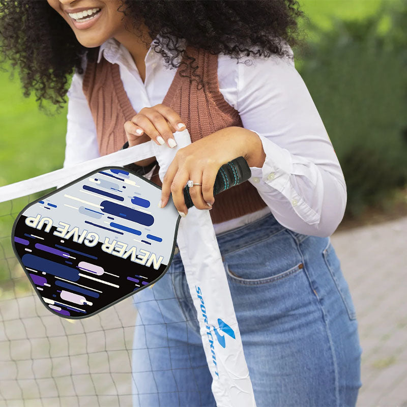 Never Give Up Pickleball Paddle with Balls & Cover - Made of Honeycomb Double-sided Glass and Carbon Fibre