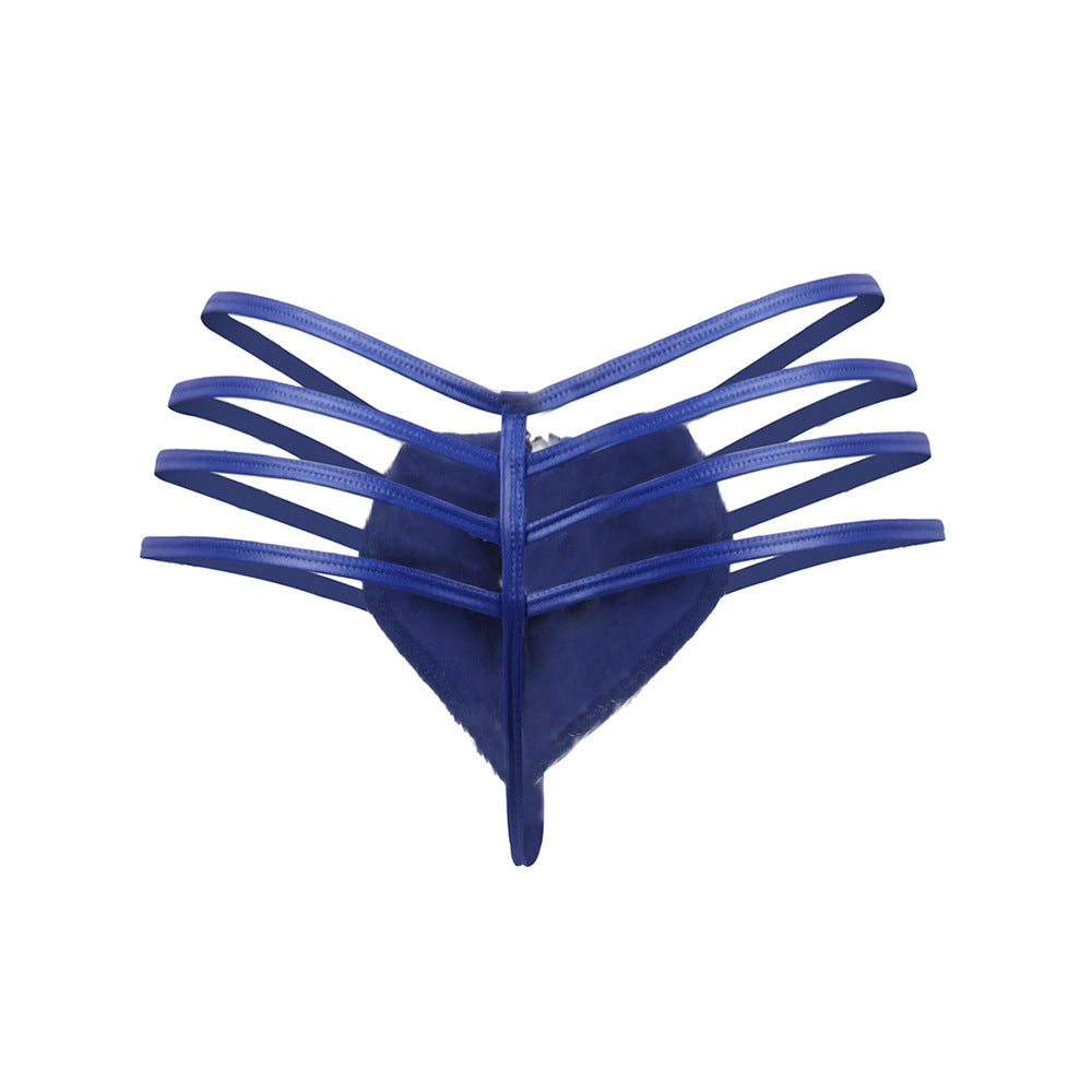 PU Leather Men's Underwear Lingerie Thong with Front Zipper