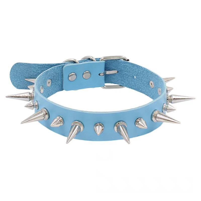 Spiked Sm Leather Collar - Blue - image 6