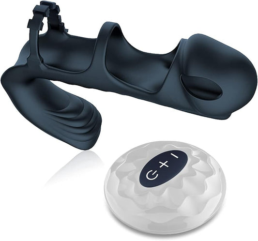Dual Vibrating Penis Sleeve - Navy Blue - image 0