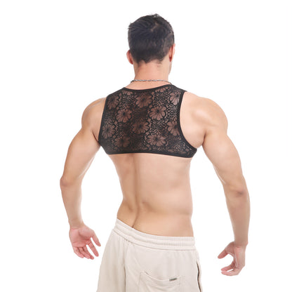 Men Tank Top Vest Lace Sleeveless Shirt Bra - image 5