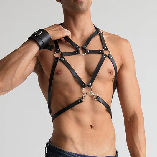 Men's Straps Leather Sm Bondage Binding Chest Strap - Black - image 1