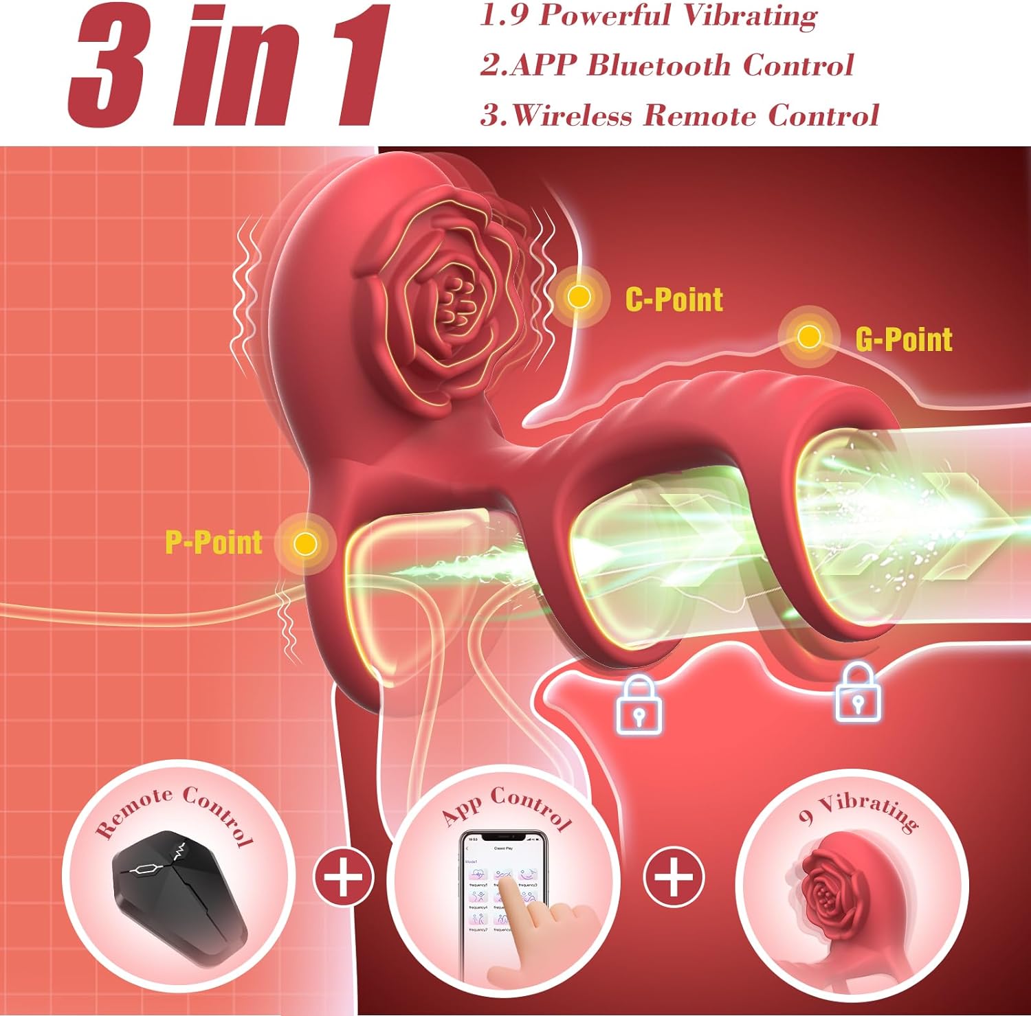 Vibrating Cock Ring Rose Toy with Clitoral G Spot Stimulation - image 1