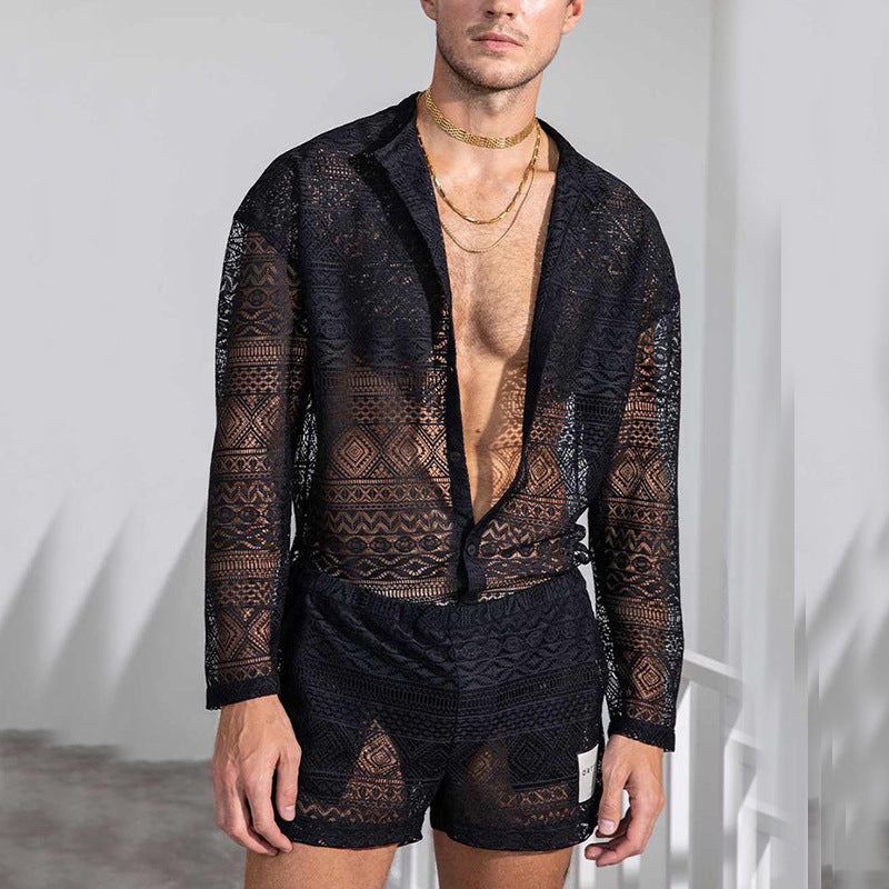 Lace Shirt Sets - Black - XXXL - image 11