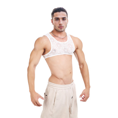 Men Tank Top Vest Lace Sleeveless Shirt Bra - image 3