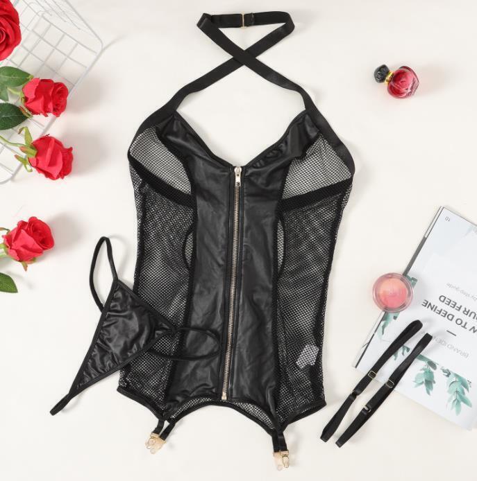 Sensual Floral Lace Teddy Set - Sheer Backless Babydoll with Strappy Harness - Black - XXL - image 5