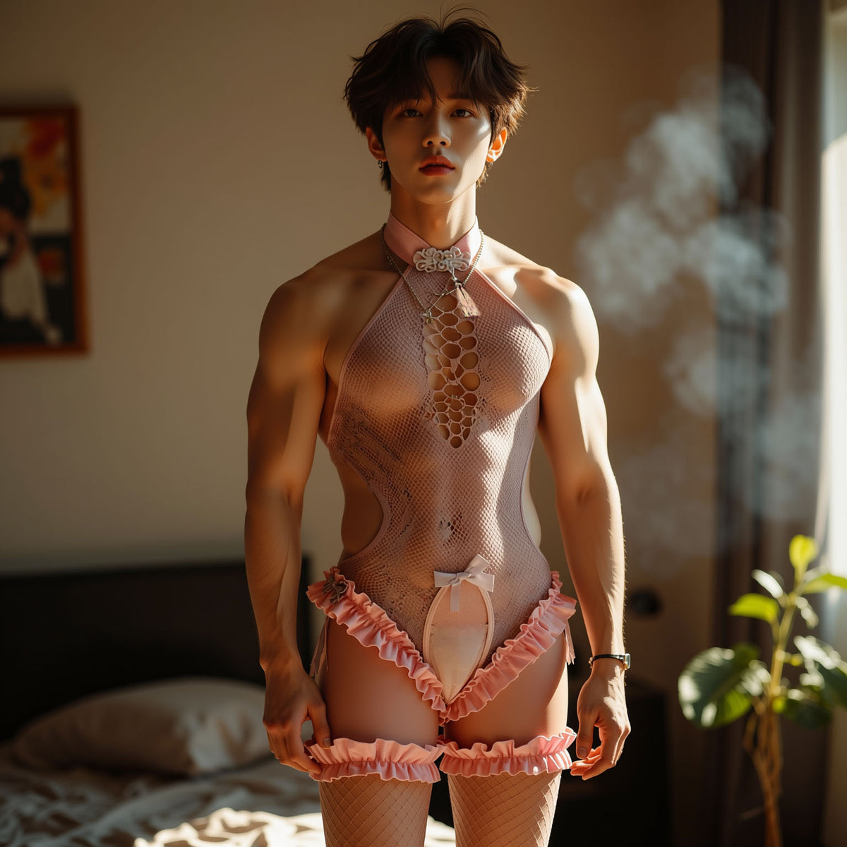 Pink Mesh Roleplay Bodysuit – Oversized Stretch Edition - image 2
