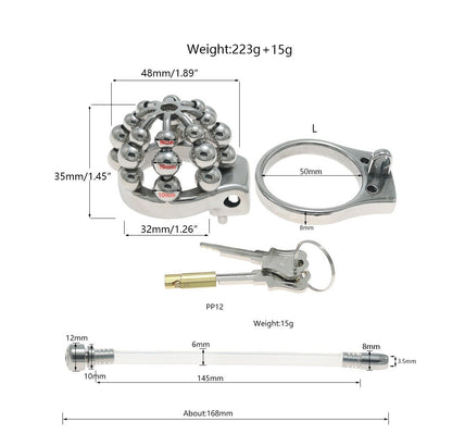 24-Bead Stainless Steel Chastity Cage with Urethral Tube - L - image 3