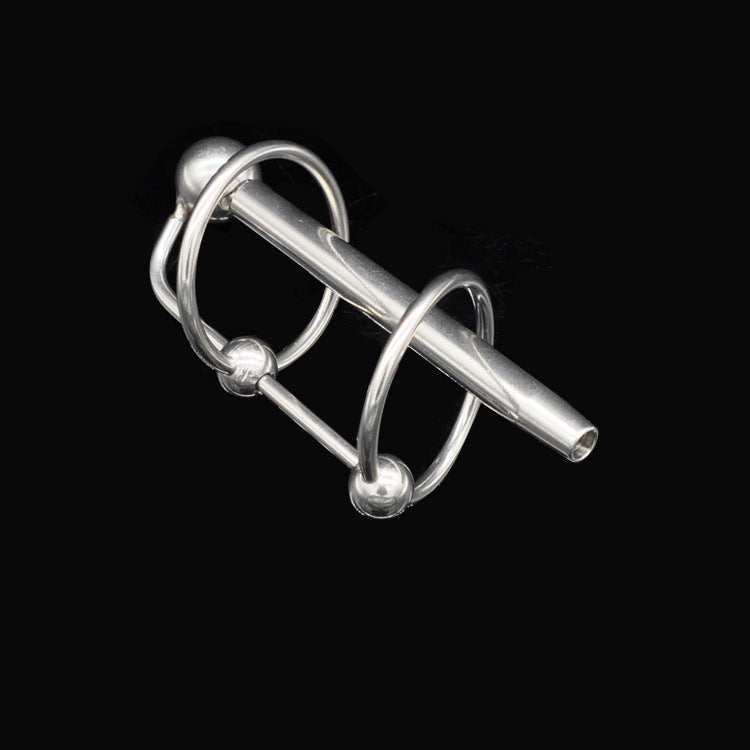 Thick Urethral Probe (with Thru Hole + 4 Glans Rings) - Silver - image 1