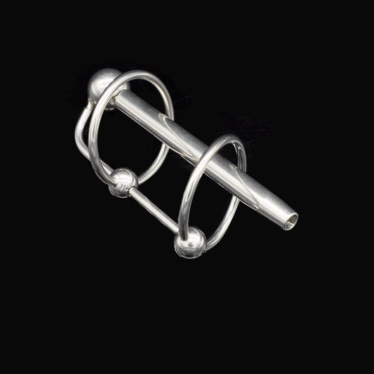 Thick Urethral Probe (with Thru Hole + 4 Glans Rings) - Silver - image 1